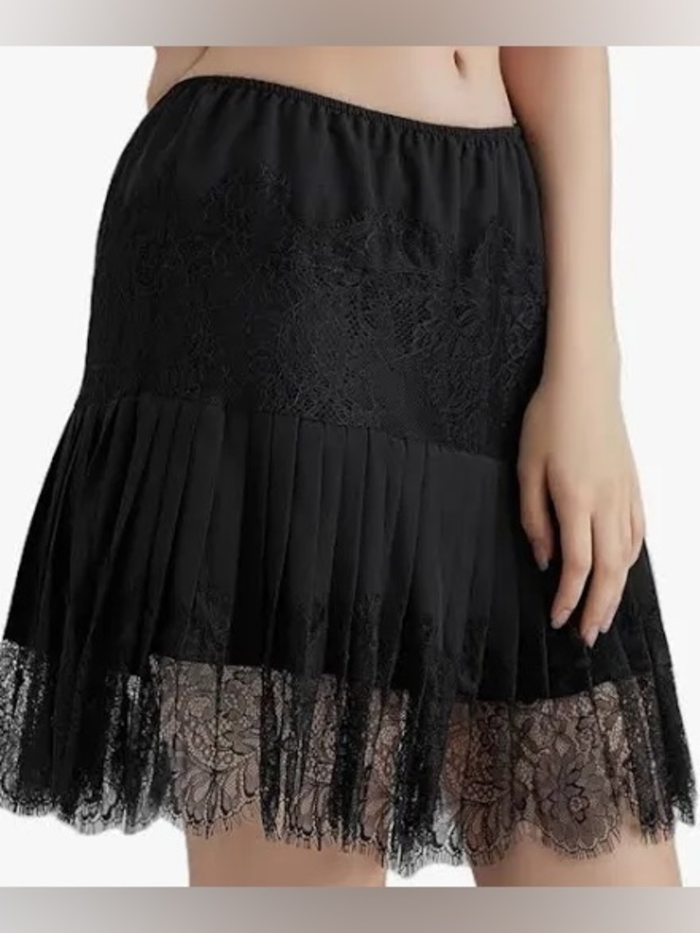 Black Lace Pleated Midi Skirt - Women